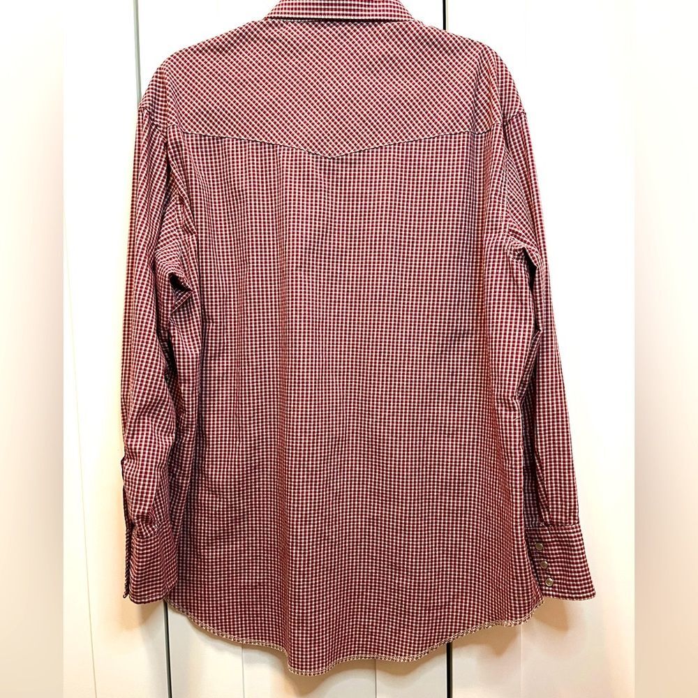 Vintage Wrangler Red Gingham Pearl Snap Western Shirt | Men's XL 17x35 - Picture 9 of 10